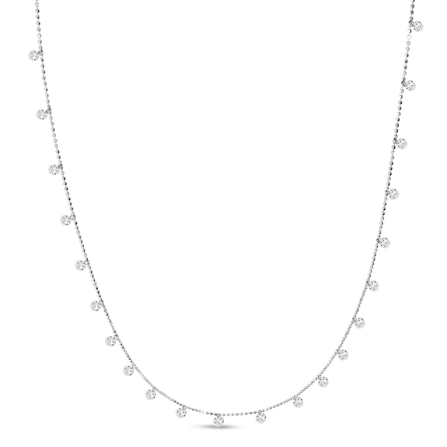 14K White Gold Dashing Diamond 1.20 ct Half Cleopatra 18 in Bead Chain Necklace