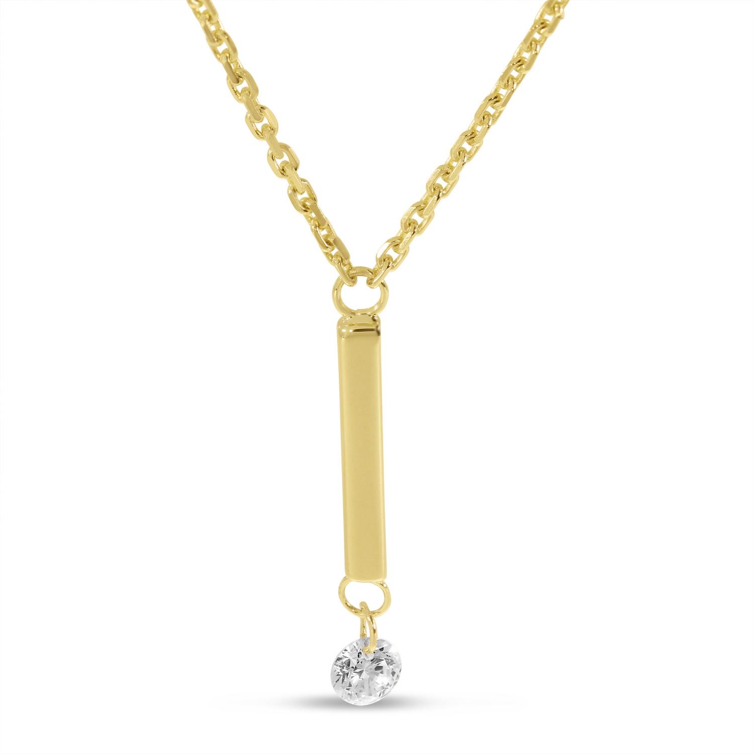 14K Yellow Gold Dangling Bar Pierced Diamond Dashing Diamond Necklace