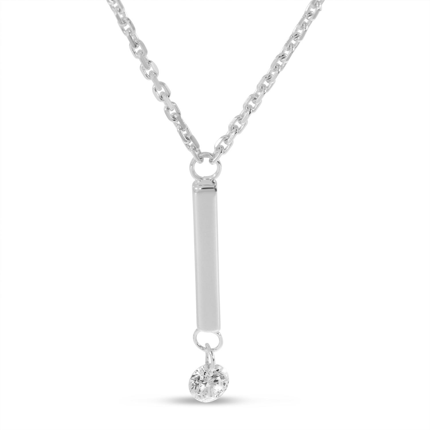 14K White Gold Dangling Bar Pierced Diamond Dashing Diamond Necklace