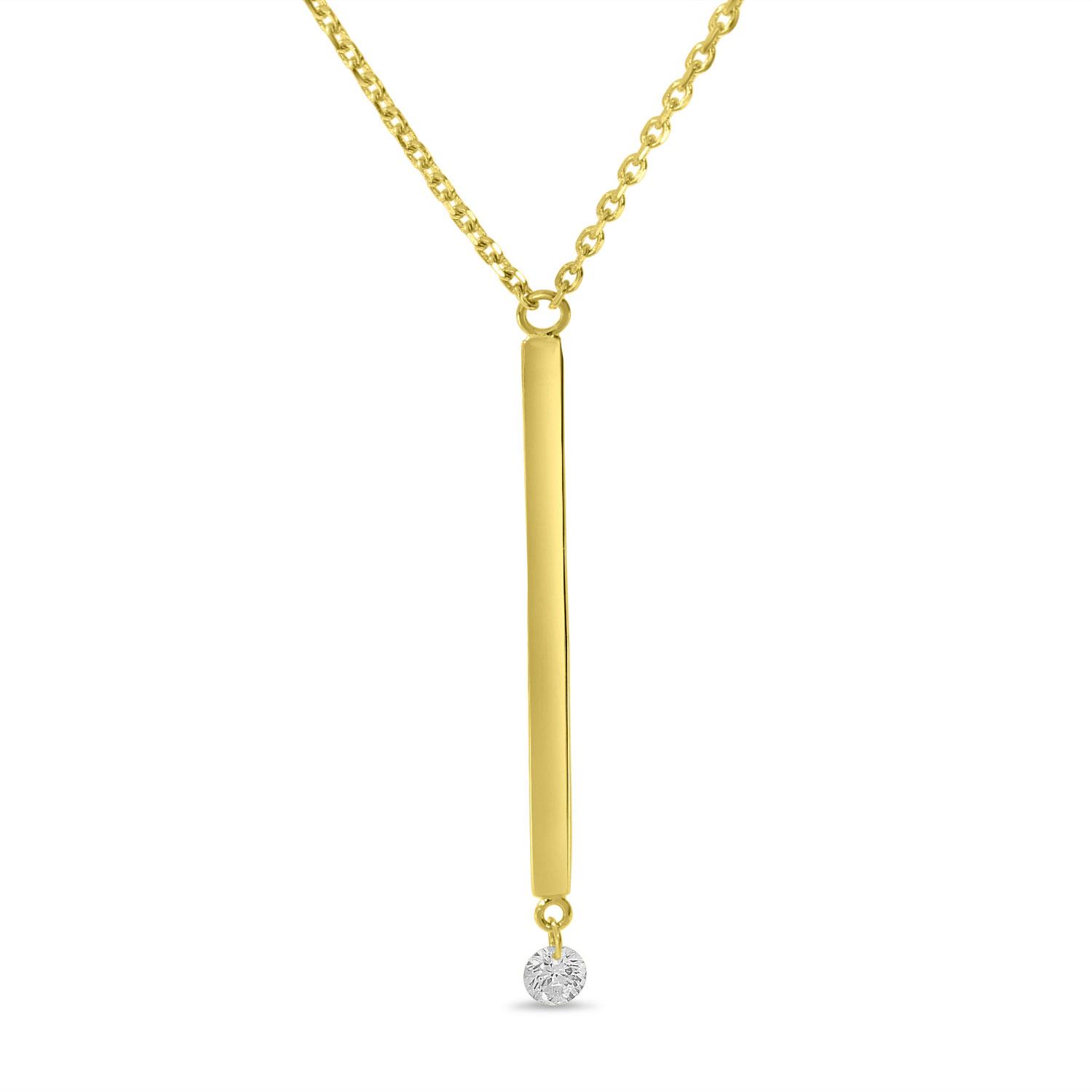 14K Yellow Gold Dangling Bar Pierced Diamond Dashing Diamond Necklace