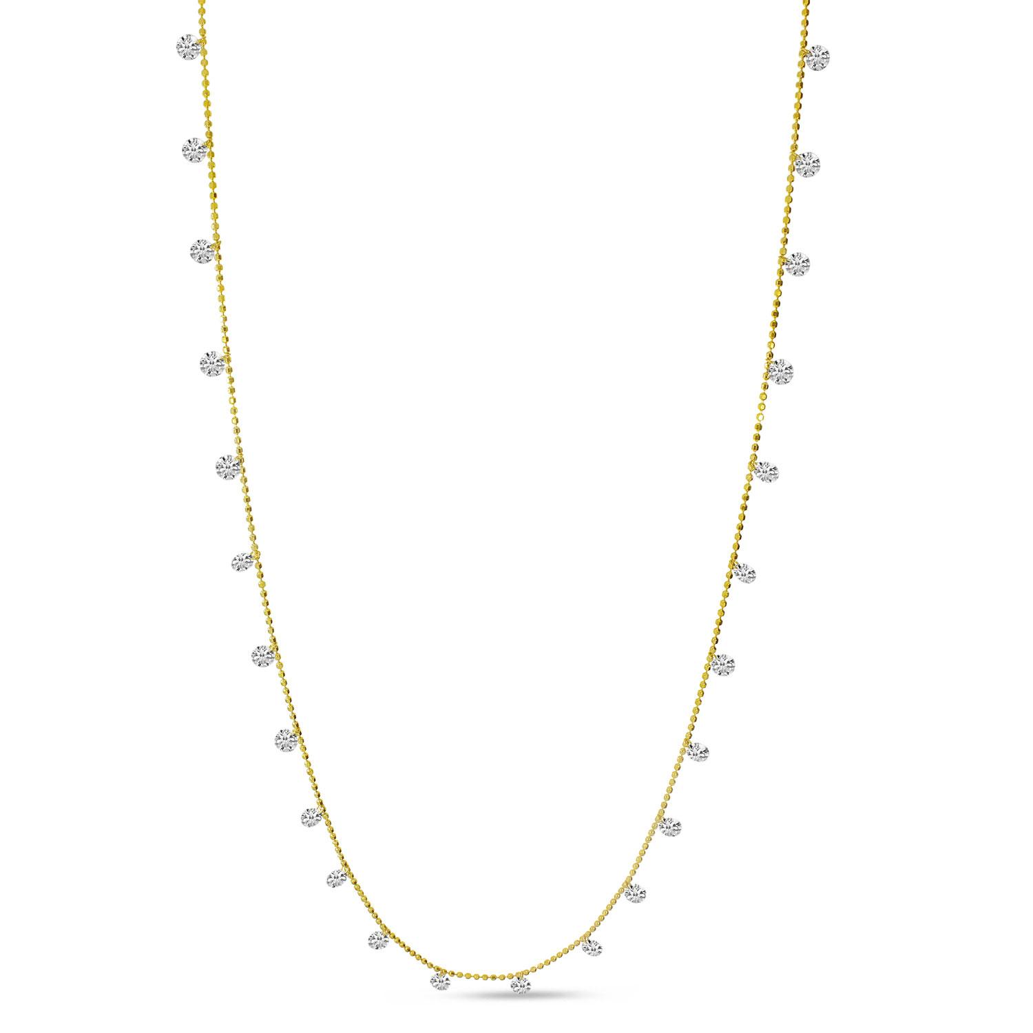 14K Yellow Gold Dashing Diamond 2.40 ct Half Cleopatra 18 in Bead Chain Necklace