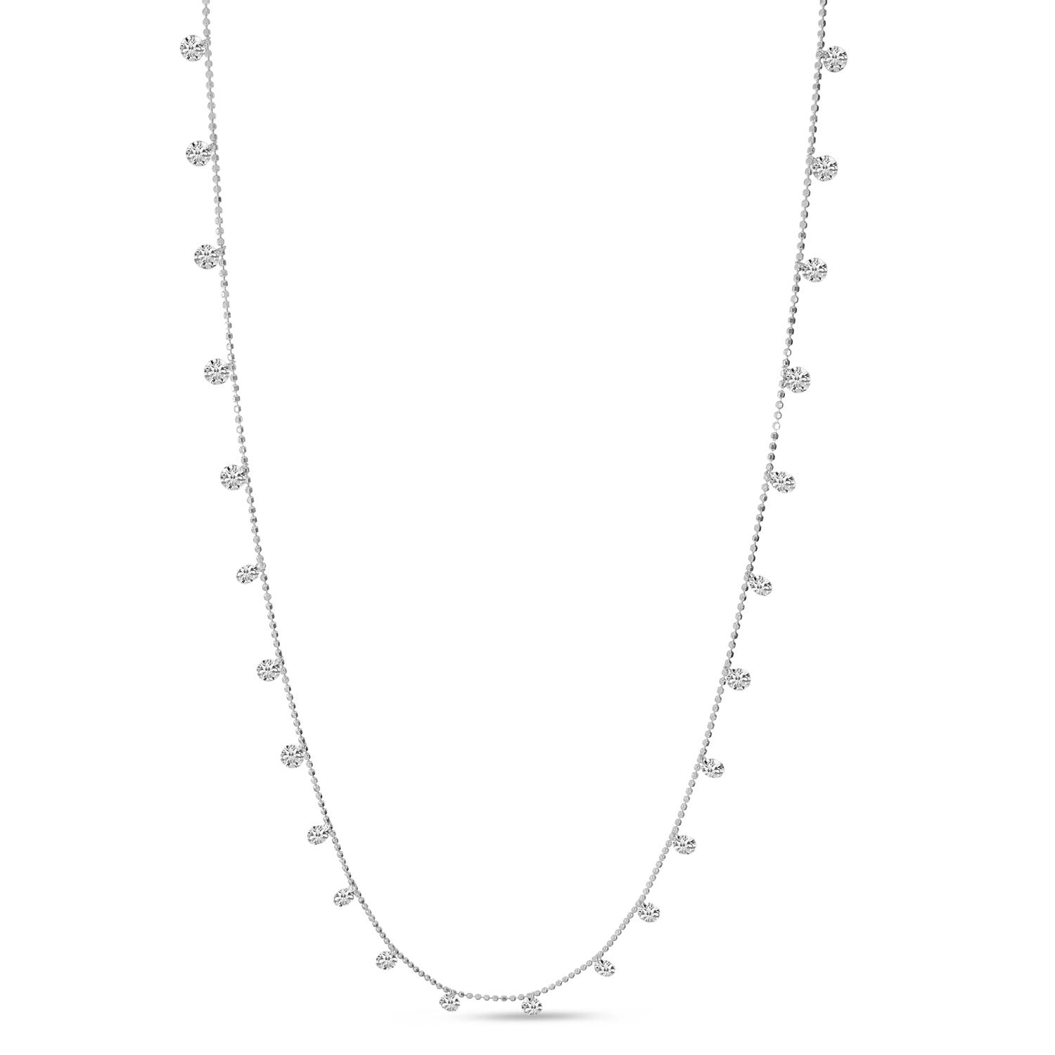 14K White Gold Dashing Diamond 2.40 ct Half Cleopatra 18 in Bead Chain Necklace