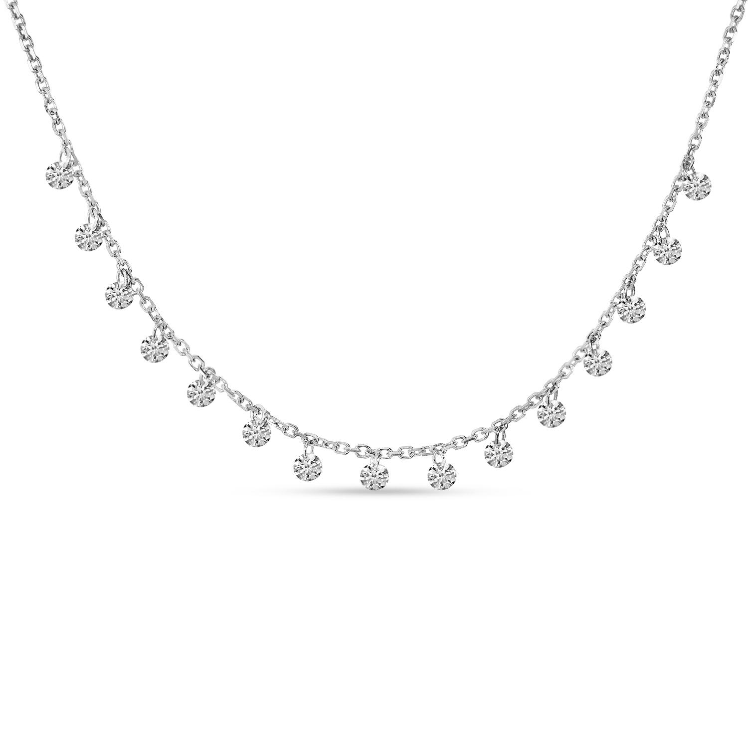 14K White Gold Dashing Diamonds 15 Pierced Diamond Necklace