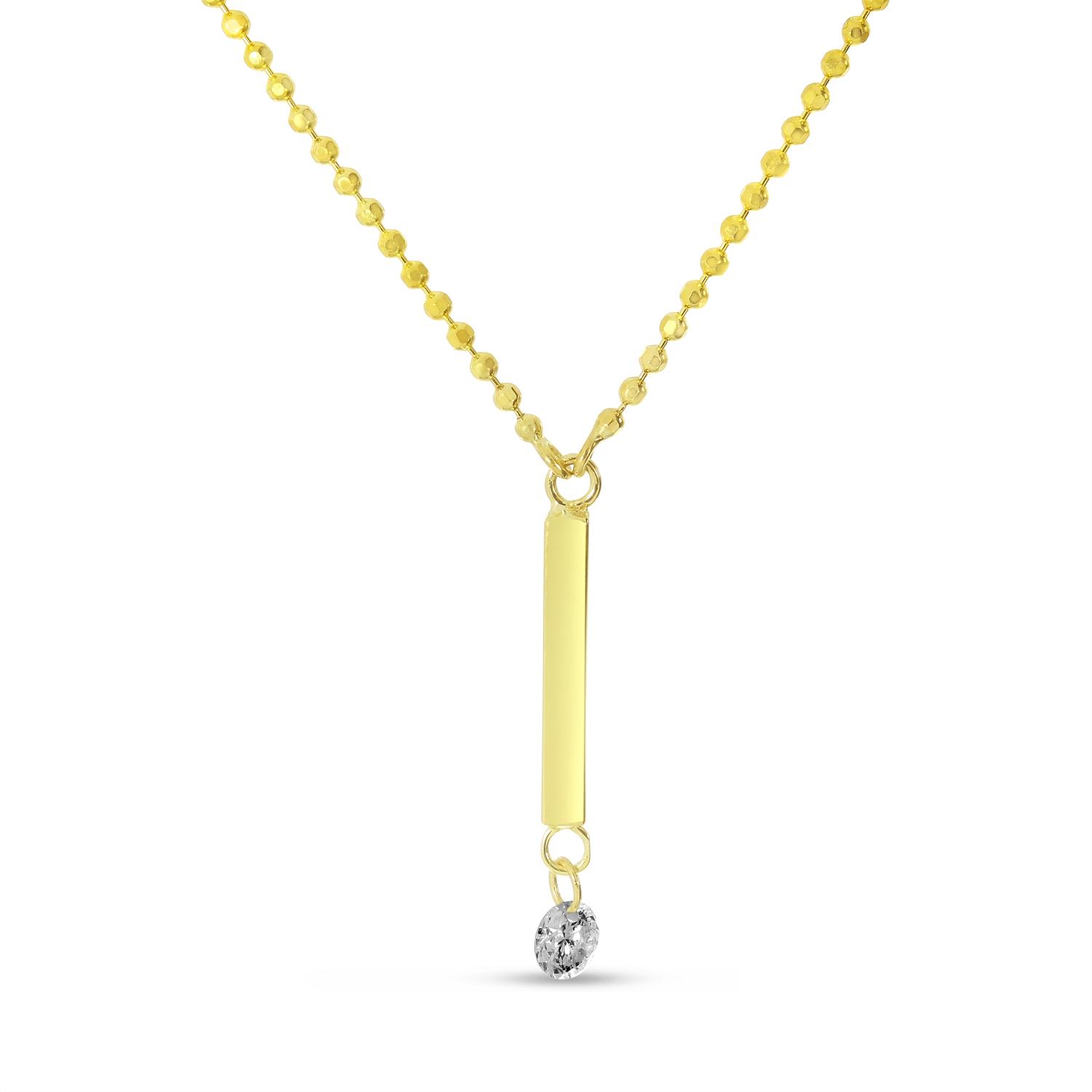 14K Yellow Gold Dangling Bar Pierced Diamond Dashing Diamond Necklace