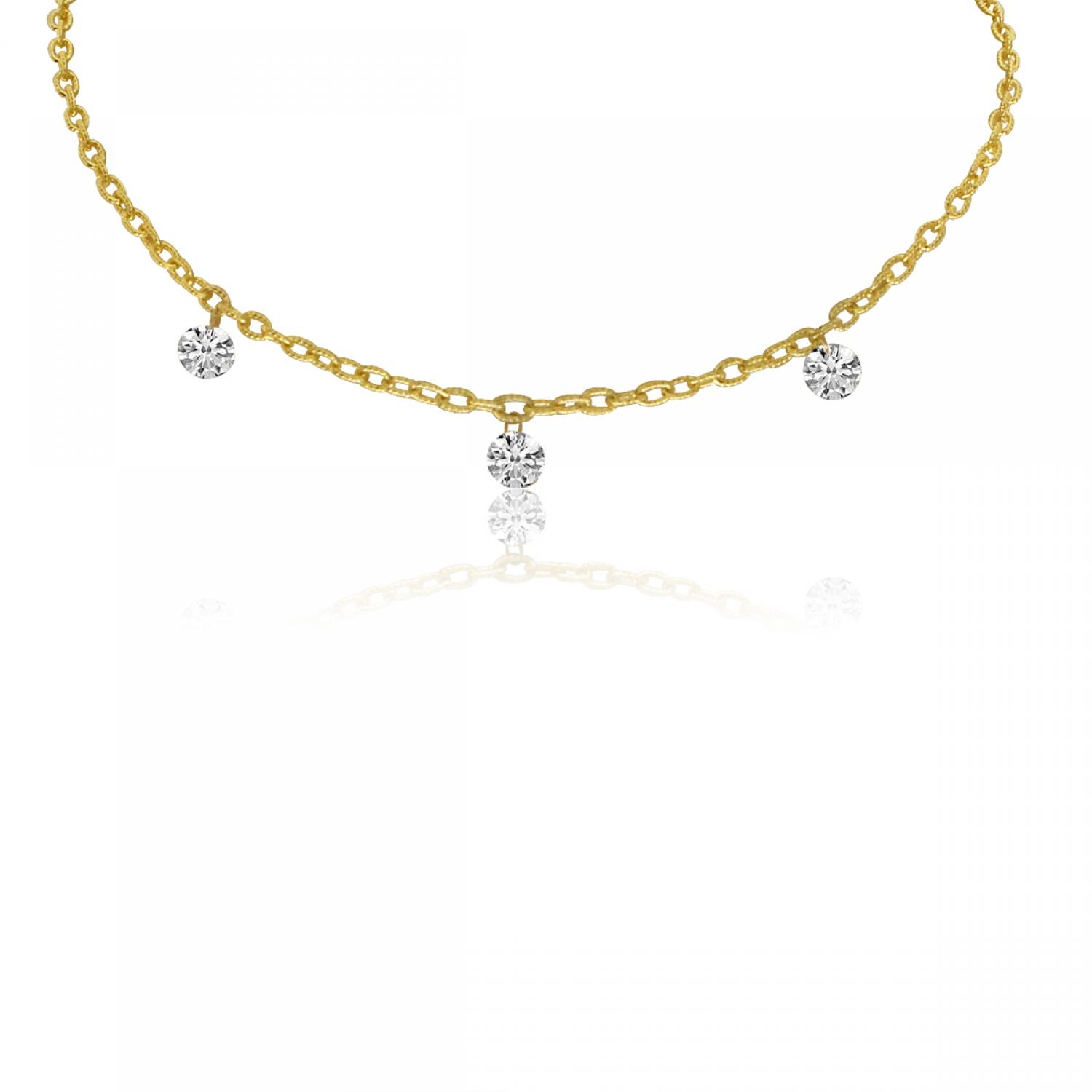 14K Yellow Gold 16 inch Triple Diamond Dashing Diamonds Necklace