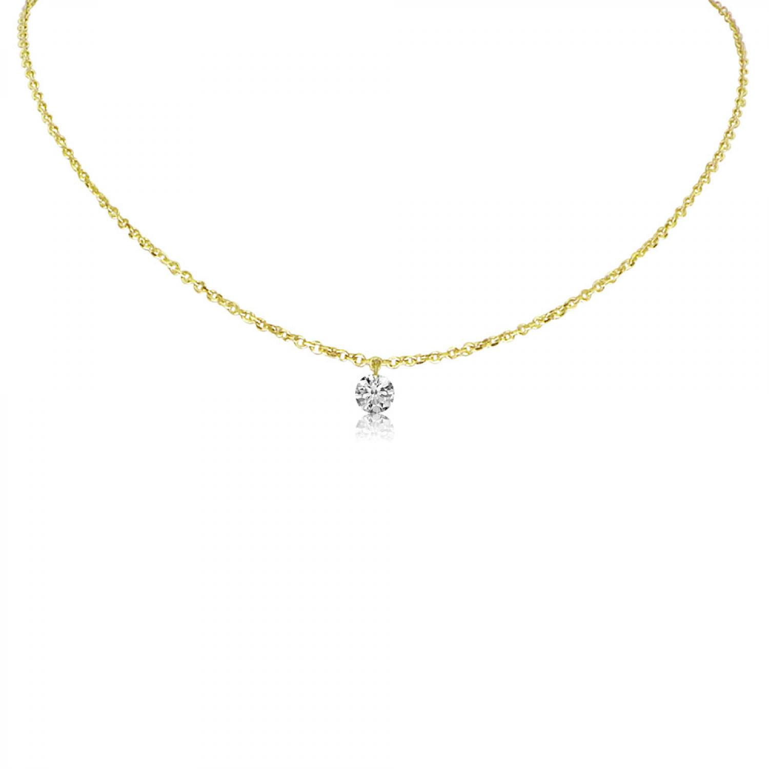 14K Yellow Gold Single Diamond .15 ct Dashing Diamond 18 inch Cable Chain Necklace