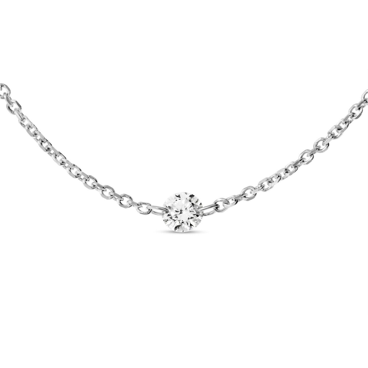 14K White Gold .15 ct Double Pierced Dashing Diamond 18 inch Cable Chain Necklace