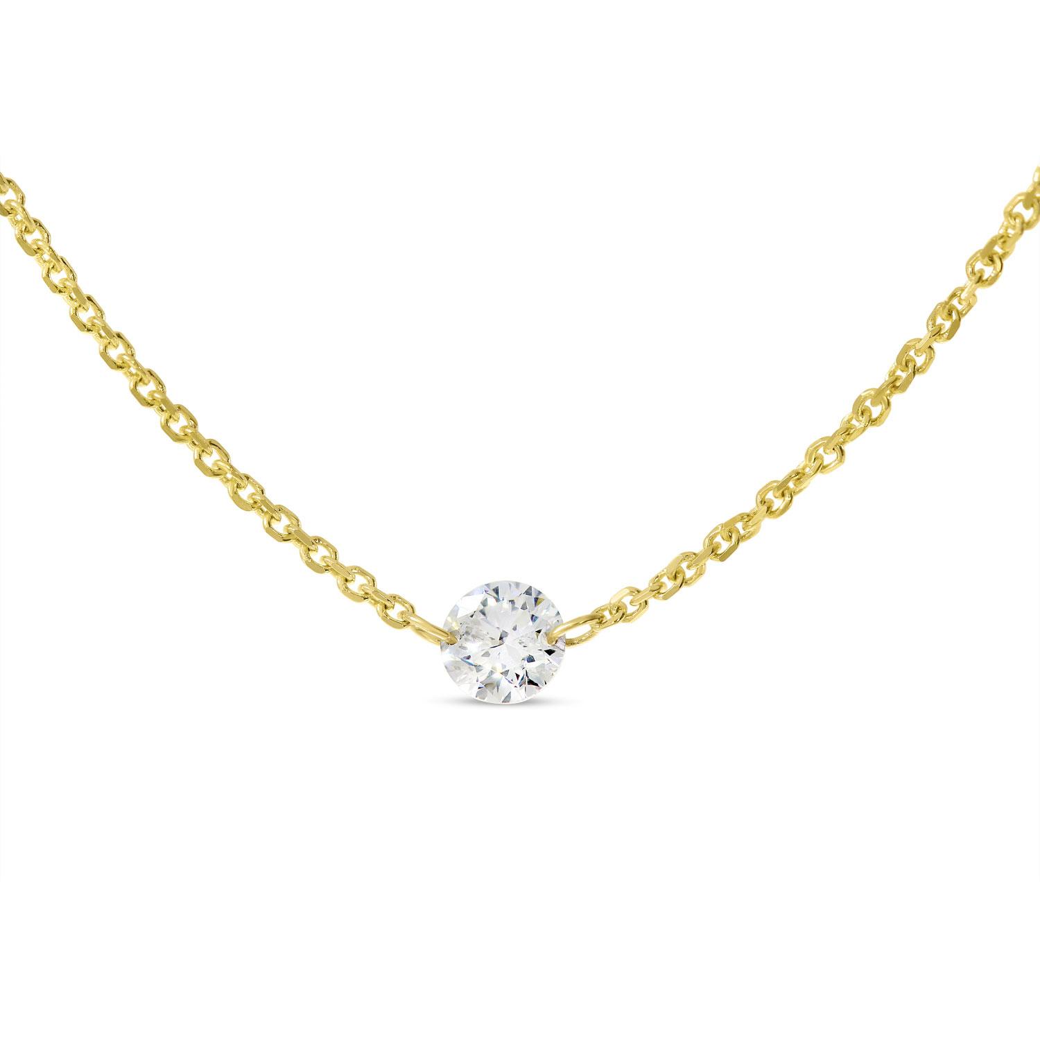 14K Yellow Gold Single Dashing Diamond Cable Chain Necklace