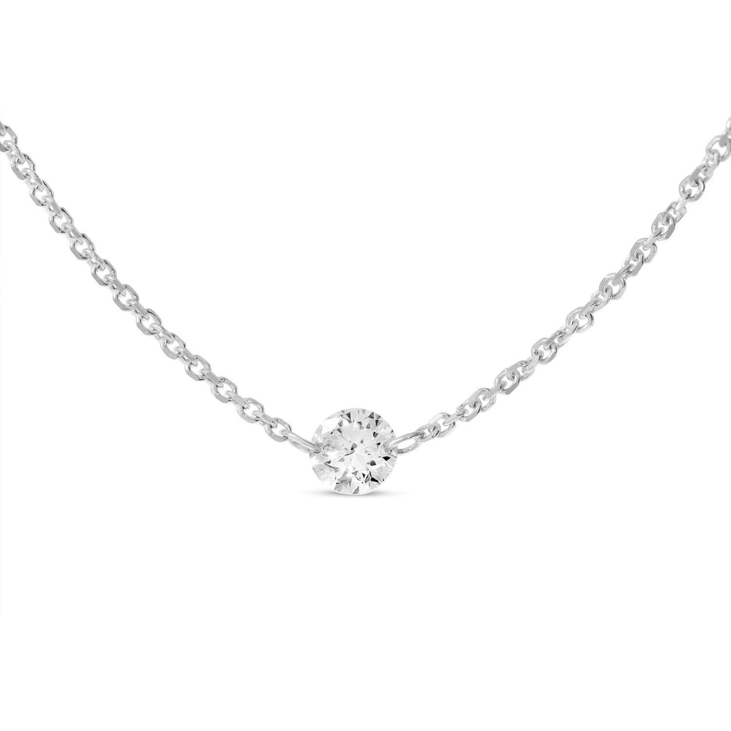 14K White Gold Single Double Pierced Dashing Diamond Cable Chain Necklace