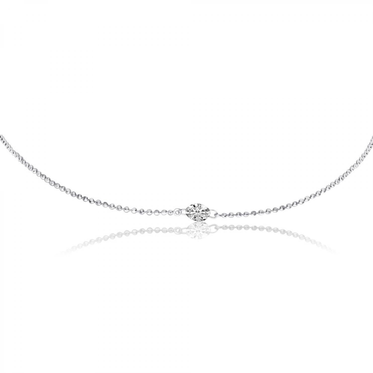 14K White Gold .50 ct Double Pierced Dashing Diamond 18 inch Bead Chain Necklace