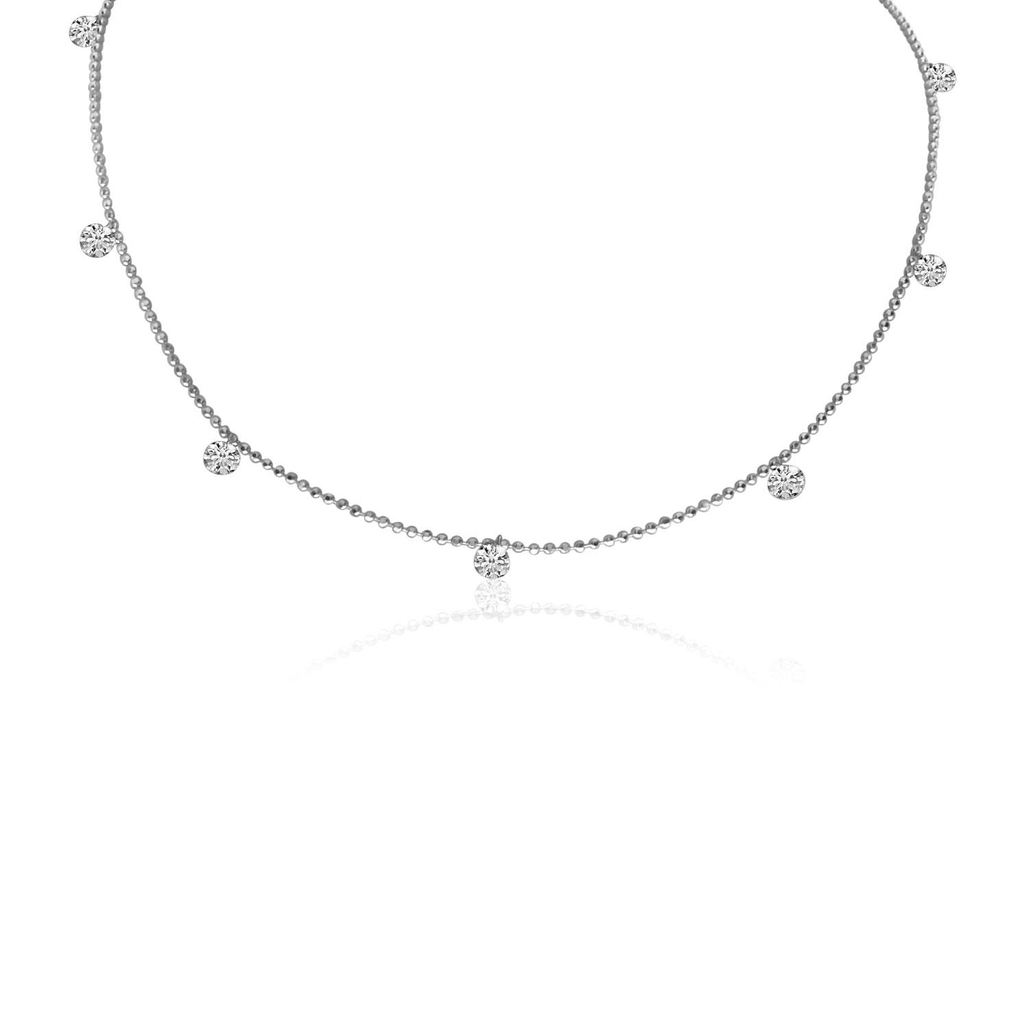 14K White Gold 7 Diamond .70 ct Dashing Diamond 18 inch Bead Chain Necklace