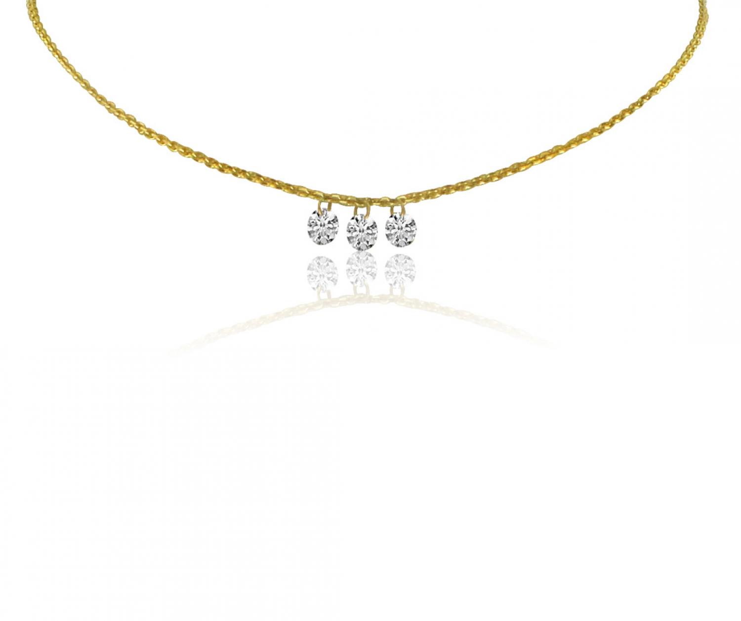 14K Yellow Gold 3 Diamond .45 ct Dashing Diamond 18 inch Cable Chain Necklace