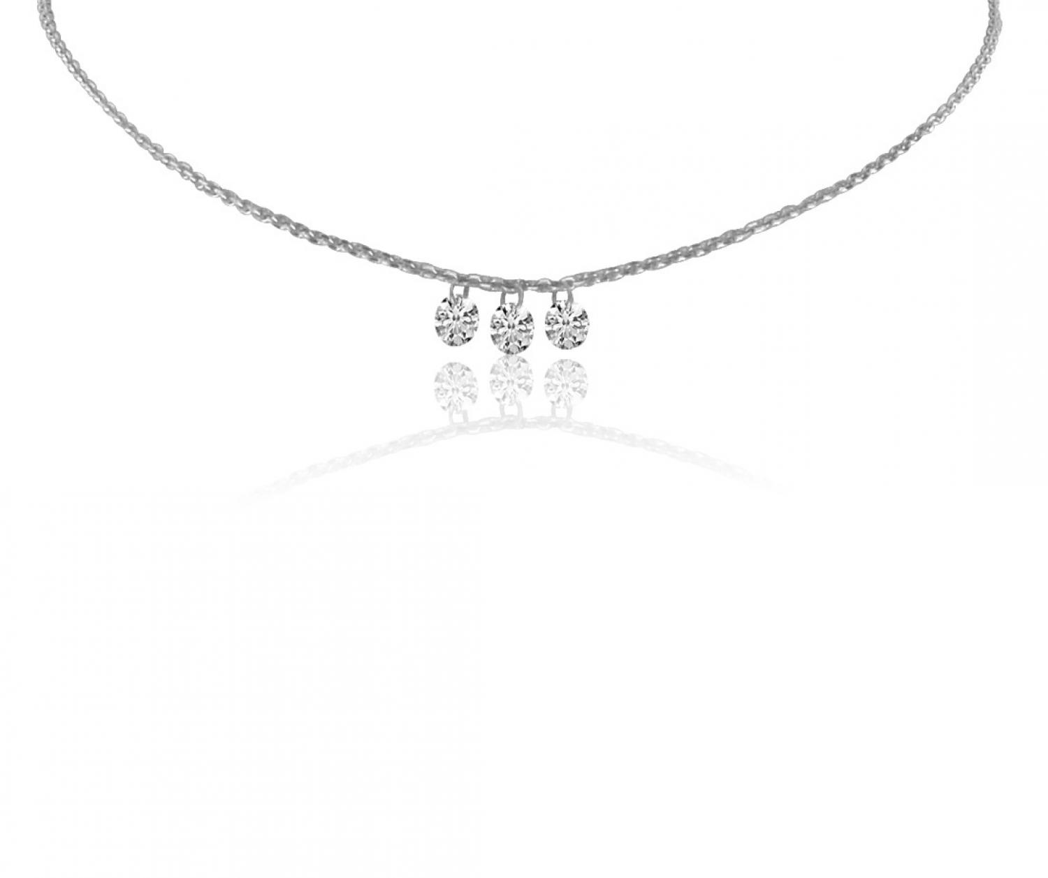 14K White Gold 3 Diamond .45 ct Dashing Diamond 18 inch Cable Chain Necklace