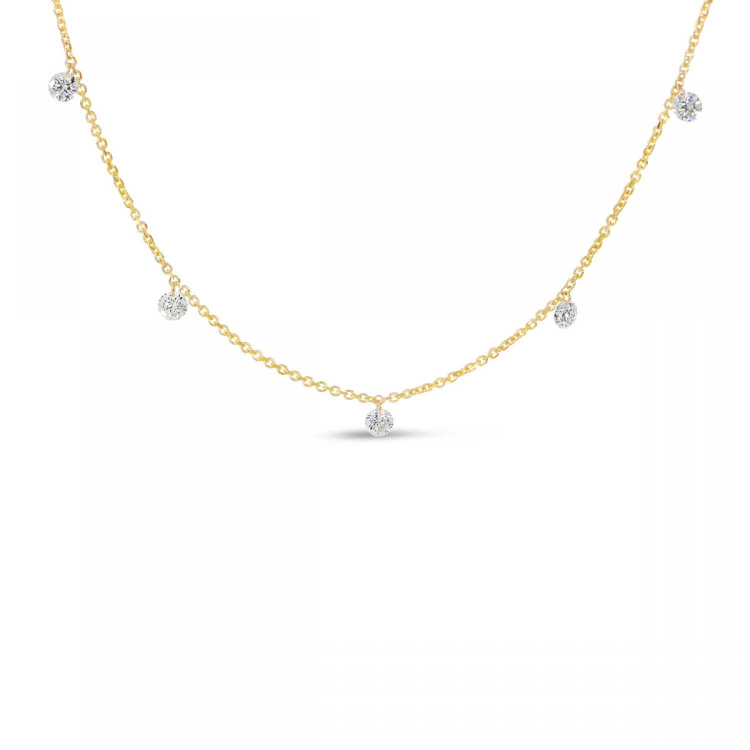 14K Yellow Gold 5 Diamond .50 ct Dashing Diamond 18 inch Cable Chain Necklace