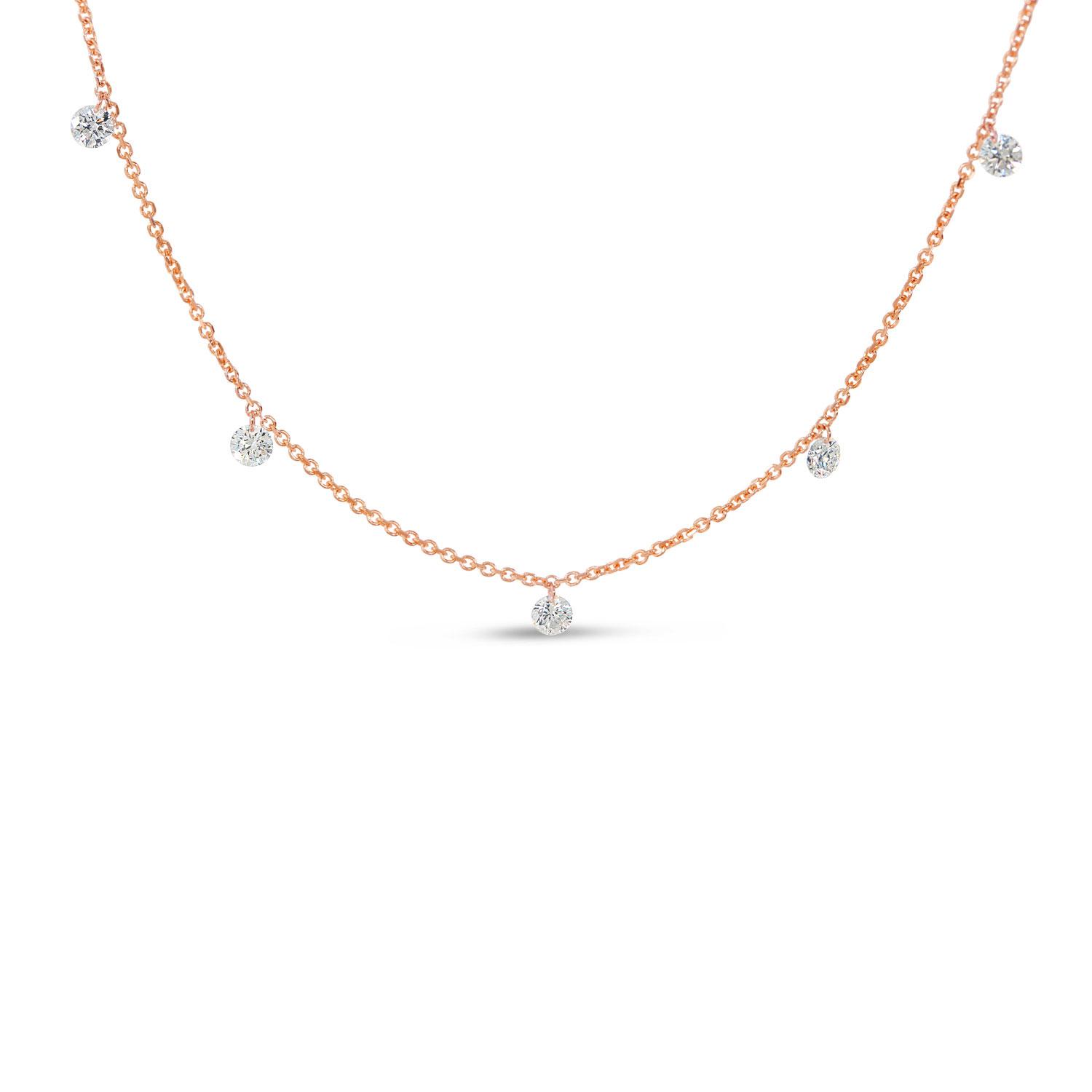 14K Rose Gold 5 Diamond .50 ct Dashing Diamond 18 inch Cable Chain Necklace