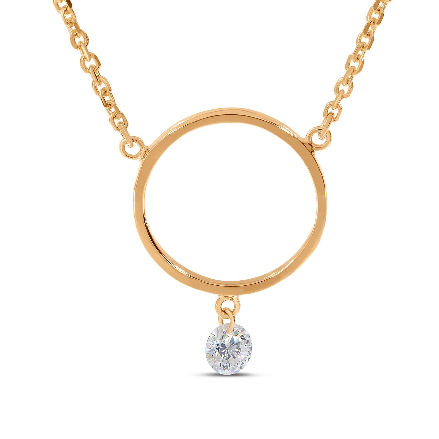 14K Rose Gold Dashing Diamond Circle 18 inch Cable Necklace