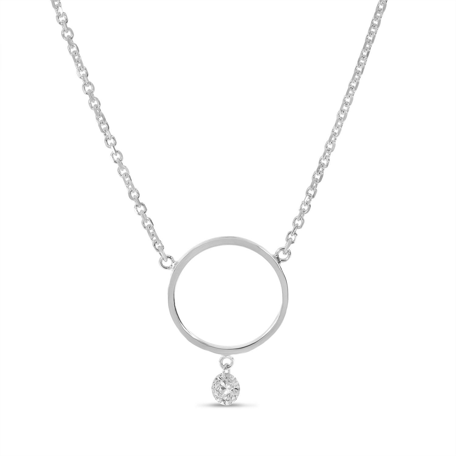 14K White Gold Dashing Diamond Circle Necklace