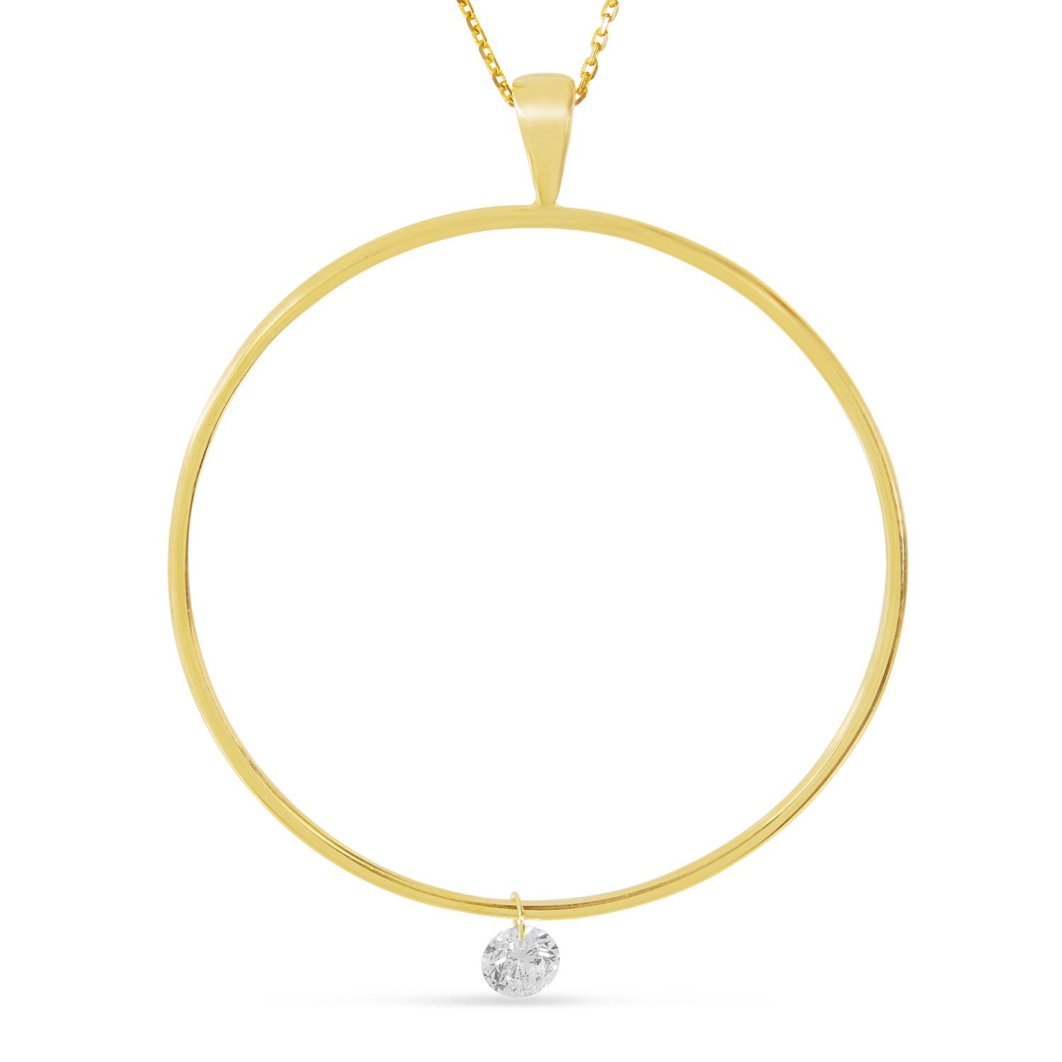 14K Yellow Gold .15 ct Swinging Dashing Diamond Cirle Pendant