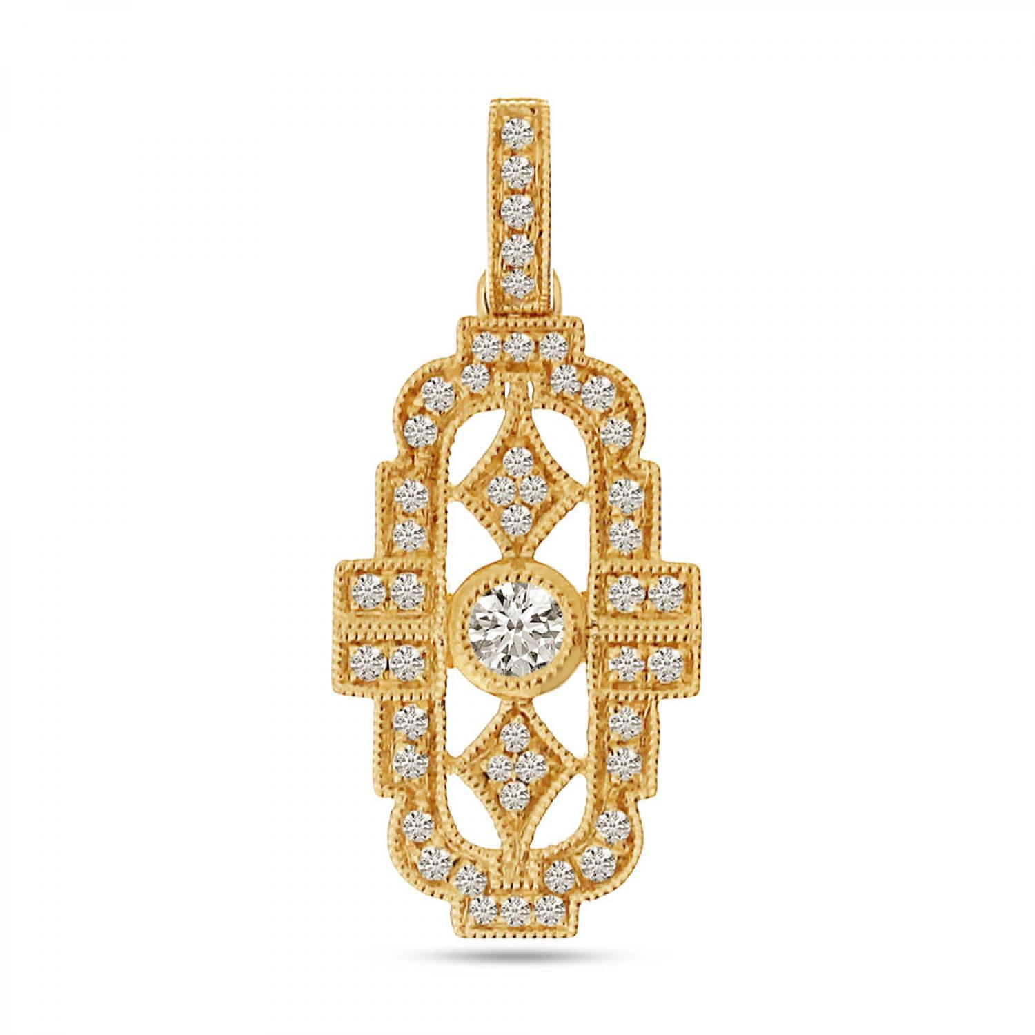 14K Rose Gold Art Deco Diamond Pendant