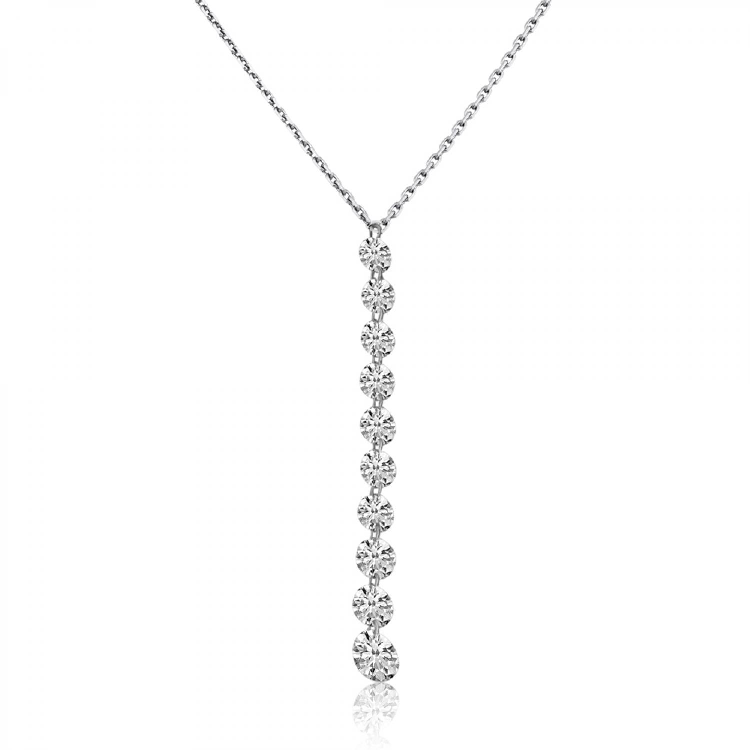 14K White Gold Graduated Dashing Diamond Drop Cable Chain Necklace