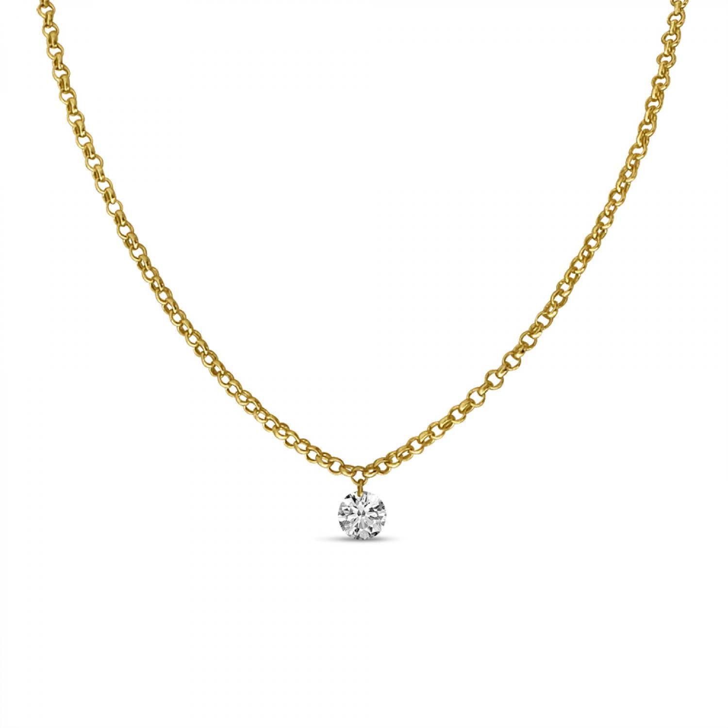 14K Yellow Gold .15 Single Dashing Diamond 16 inch Rolo Chain Necklace