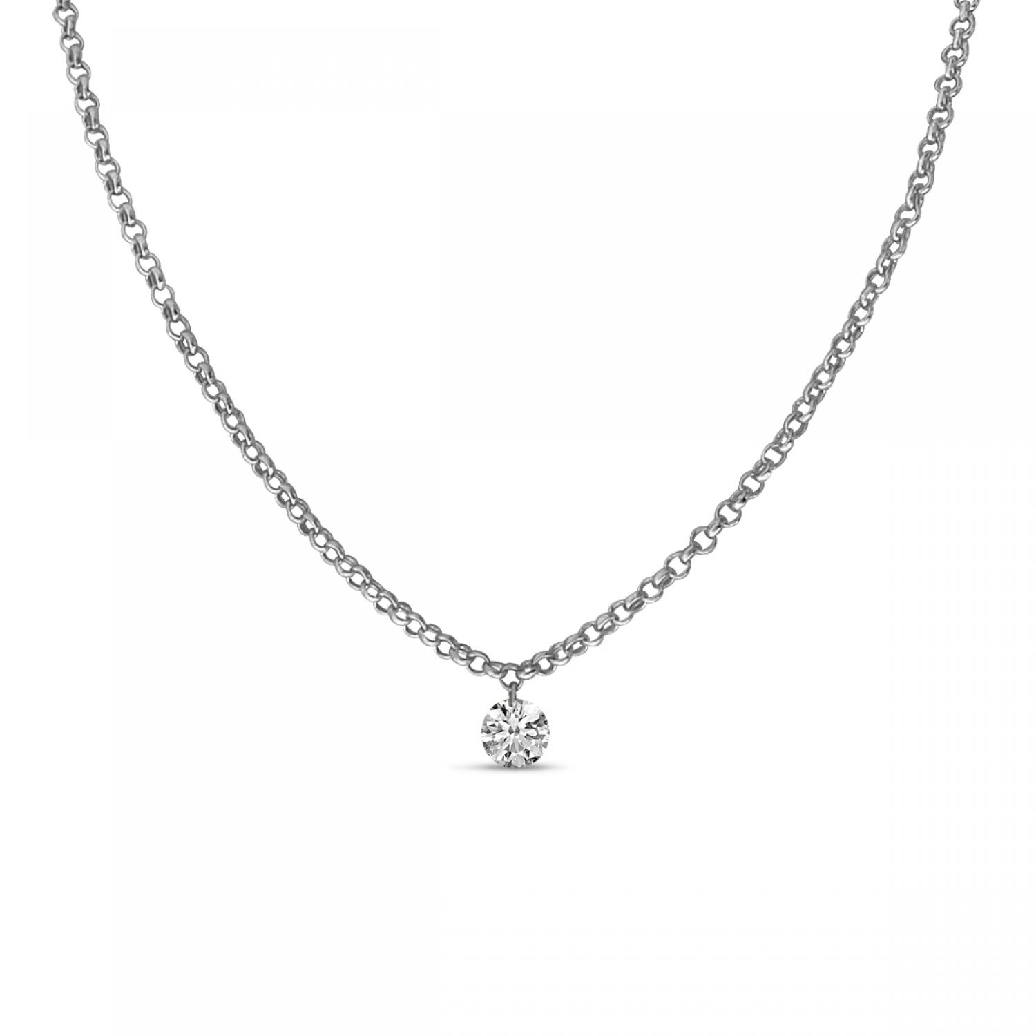 14K White Gold Single .15 ct Pierced Diamond Dashing Diamond Necklace