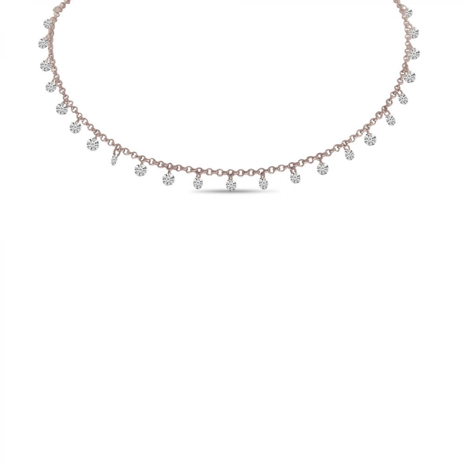 14K White Gold Dashing Diamond 24-Stone Rolo Necklace