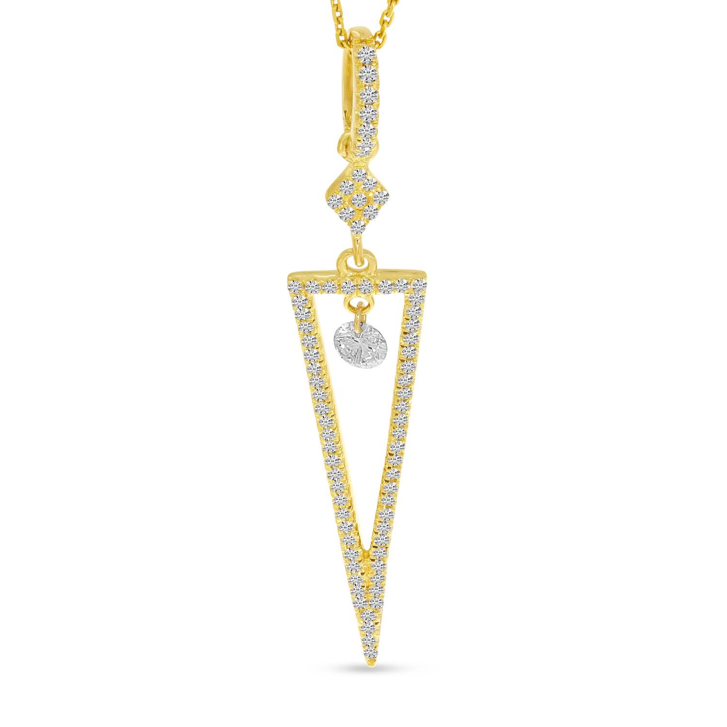 14K Yellow Gold Dashing Diamond Triangle Dangle Pendant