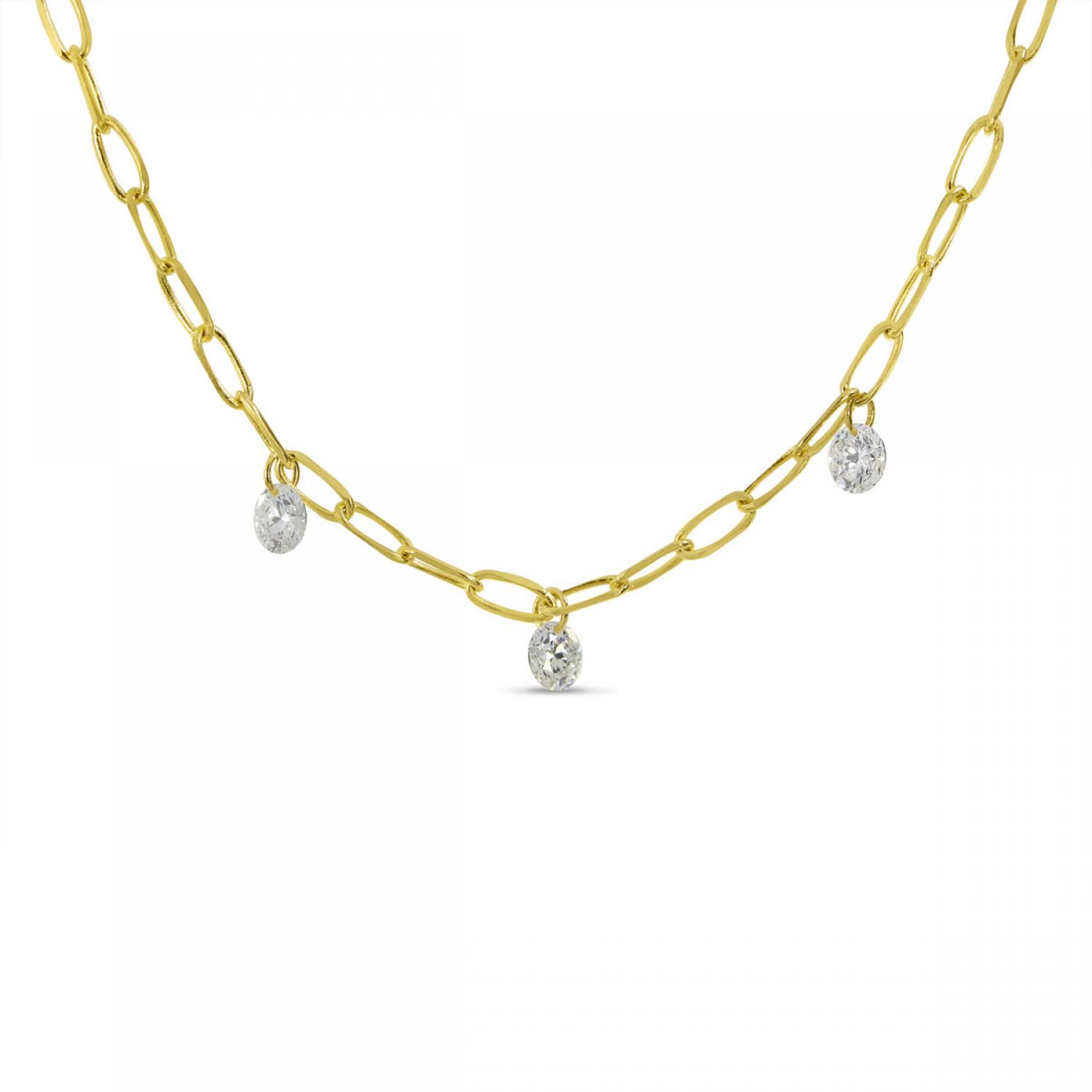 14K Yellow Gold 3 Diamond Dashing Diamond Lightweight Link Necklace