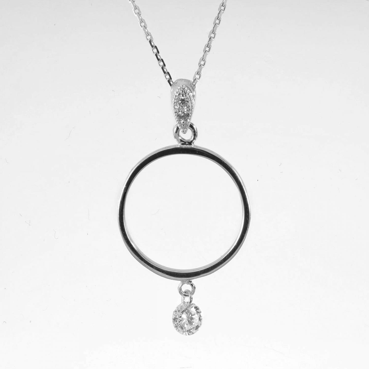 14K White Gold Dashing Diamond Circle Pendant