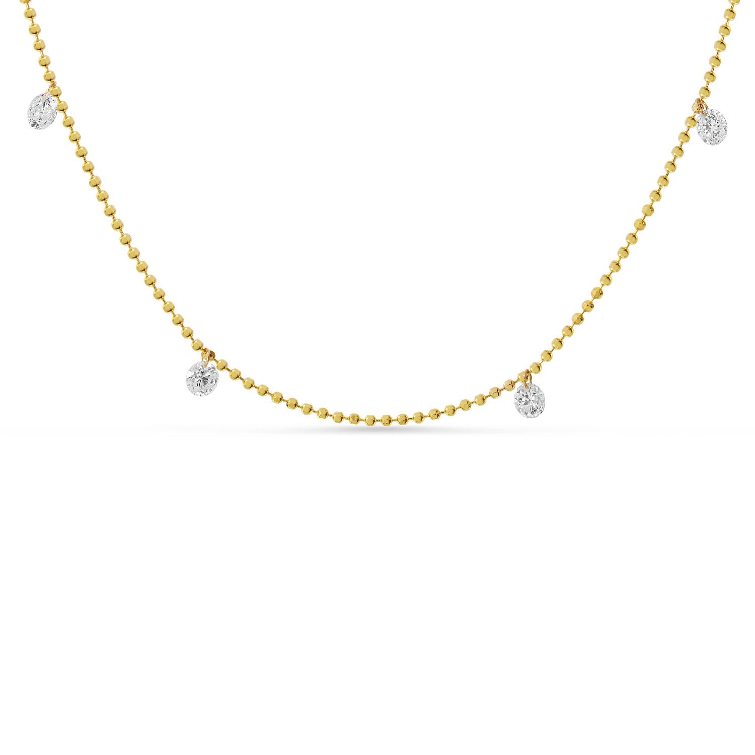 14K Yellow Gold 4 Diamond Dashing Diamond Bead Chain 18 inch Necklace