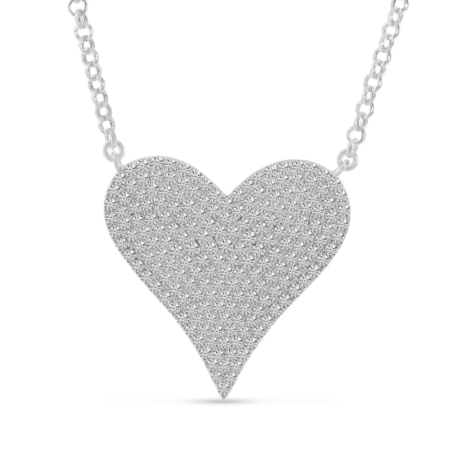 14K White Gold Diamond Heart Necklace