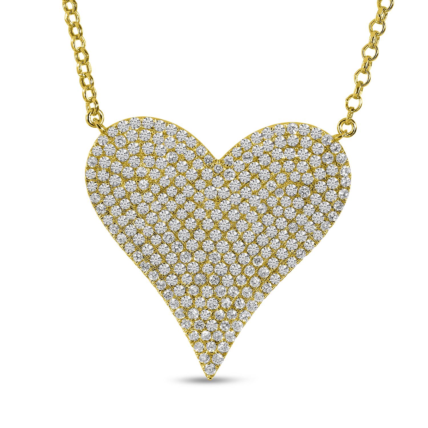 14K Yellow Gold Large Diamond Heart Necklace