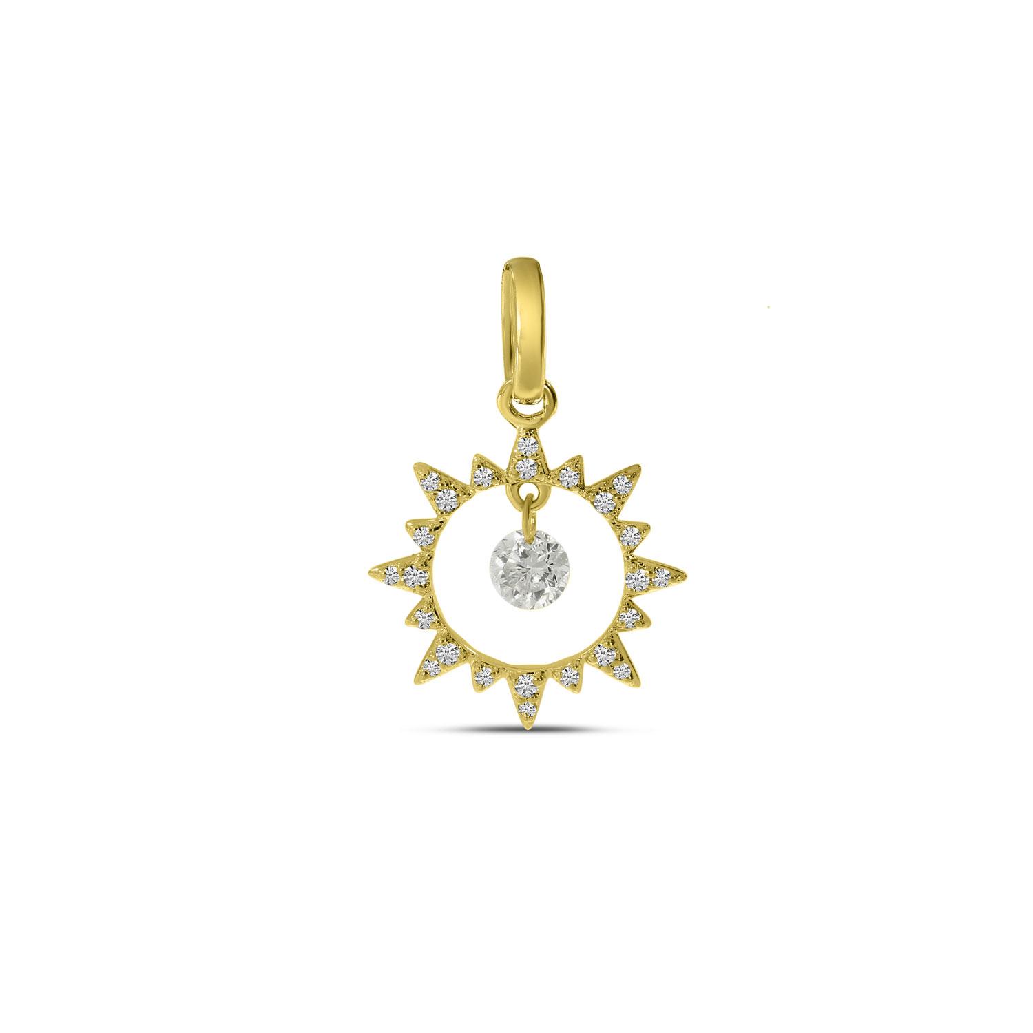 14K Yellow Gold Dashing Diamonds Sun Pendant