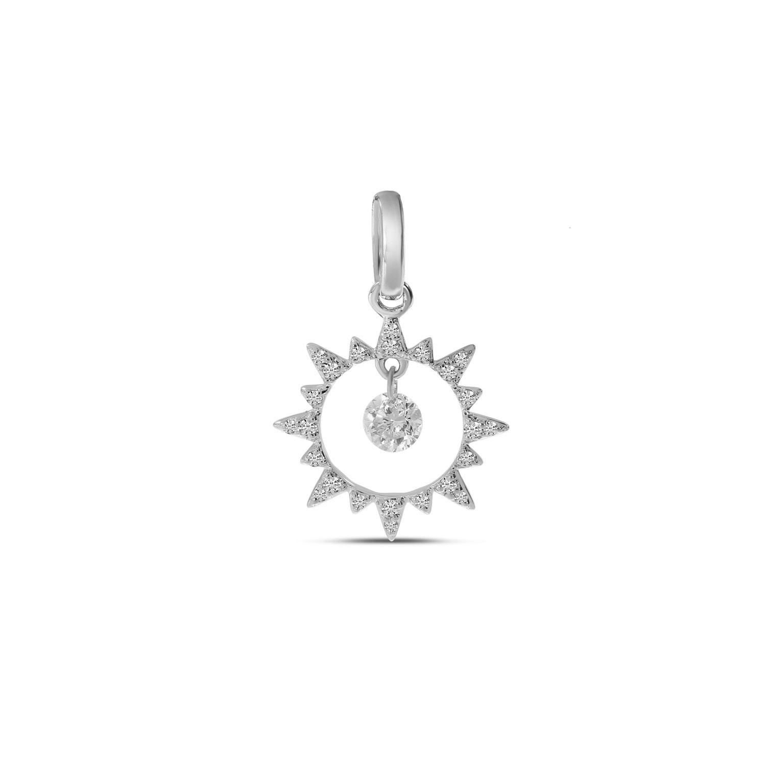 14K White Gold Dashing Diamonds Sun Pendant