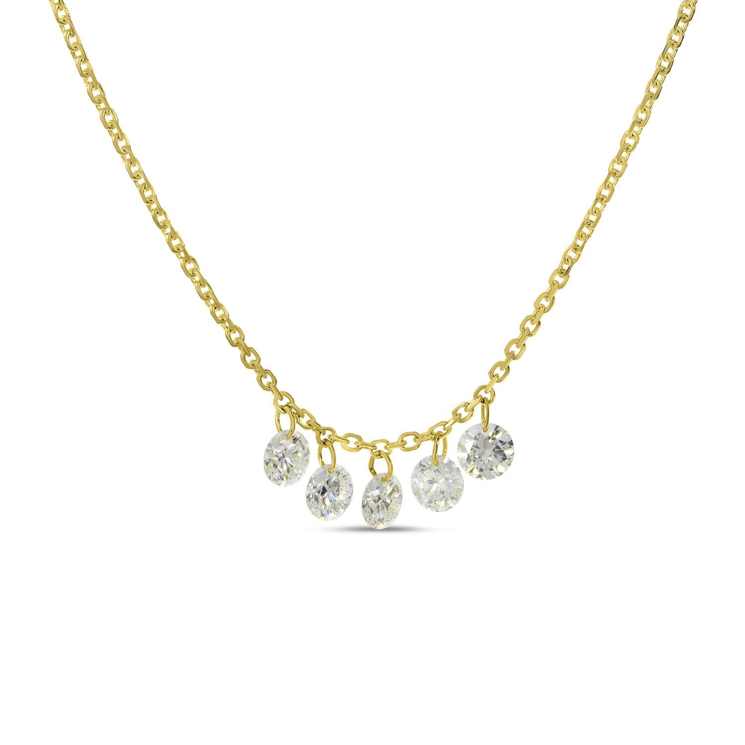 14K Yellow Gold 5 Diamond Dashing Diamond 18 inch Cable Necklace