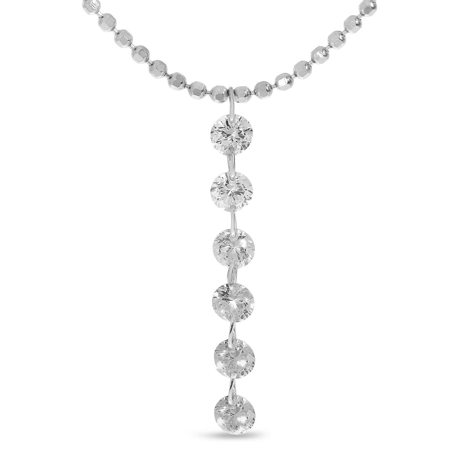 14K White Gold .30 ct Dashing Diamond Drop 18 inch Bead Chain Necklace