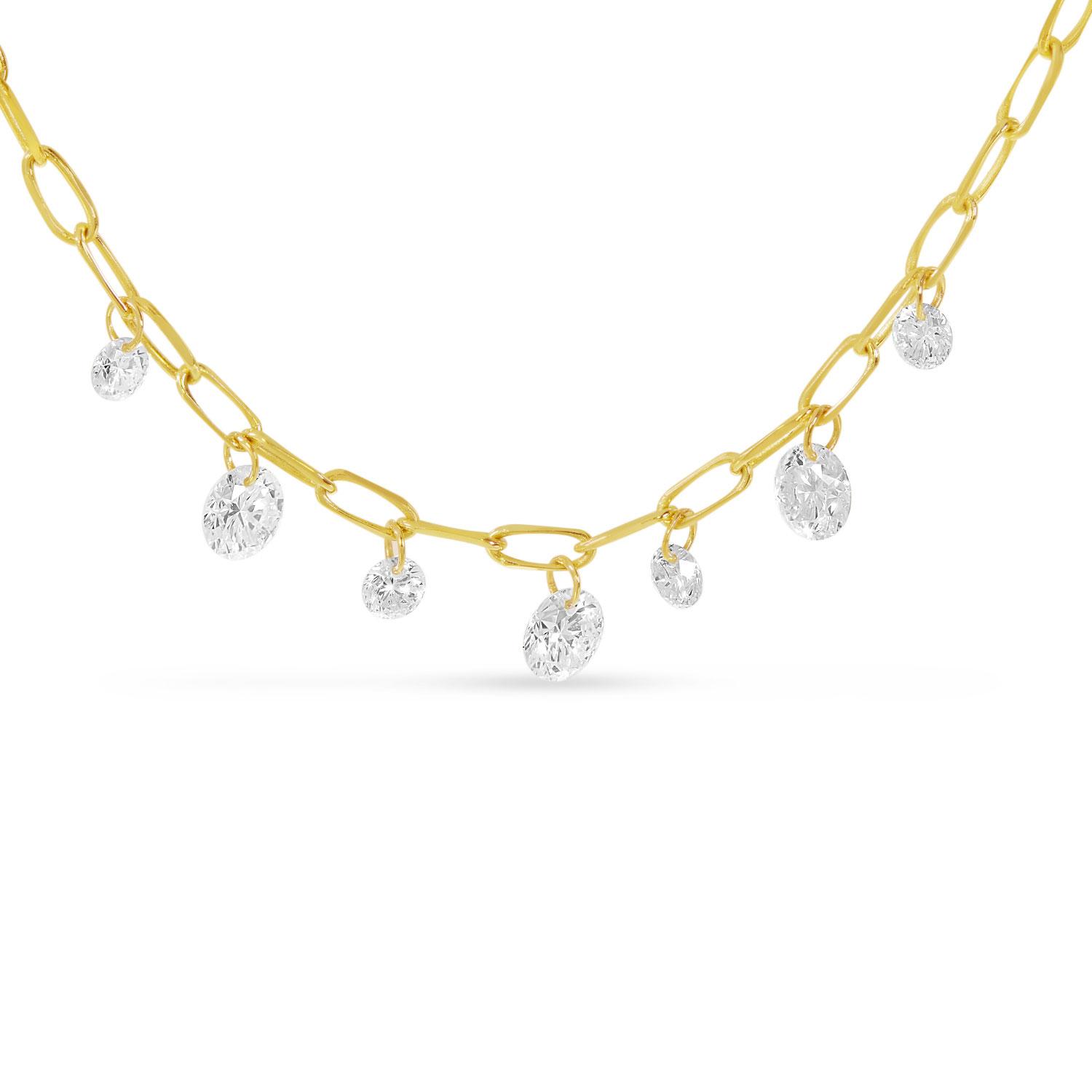 14K Yellow Gold Dashing Diamond 7-Stone 18 inch Link Necklace