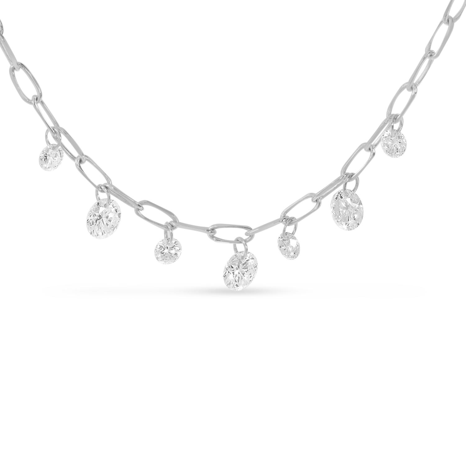 14K White Gold Dashing Diamond 7-Stone 18 inch Link Necklace