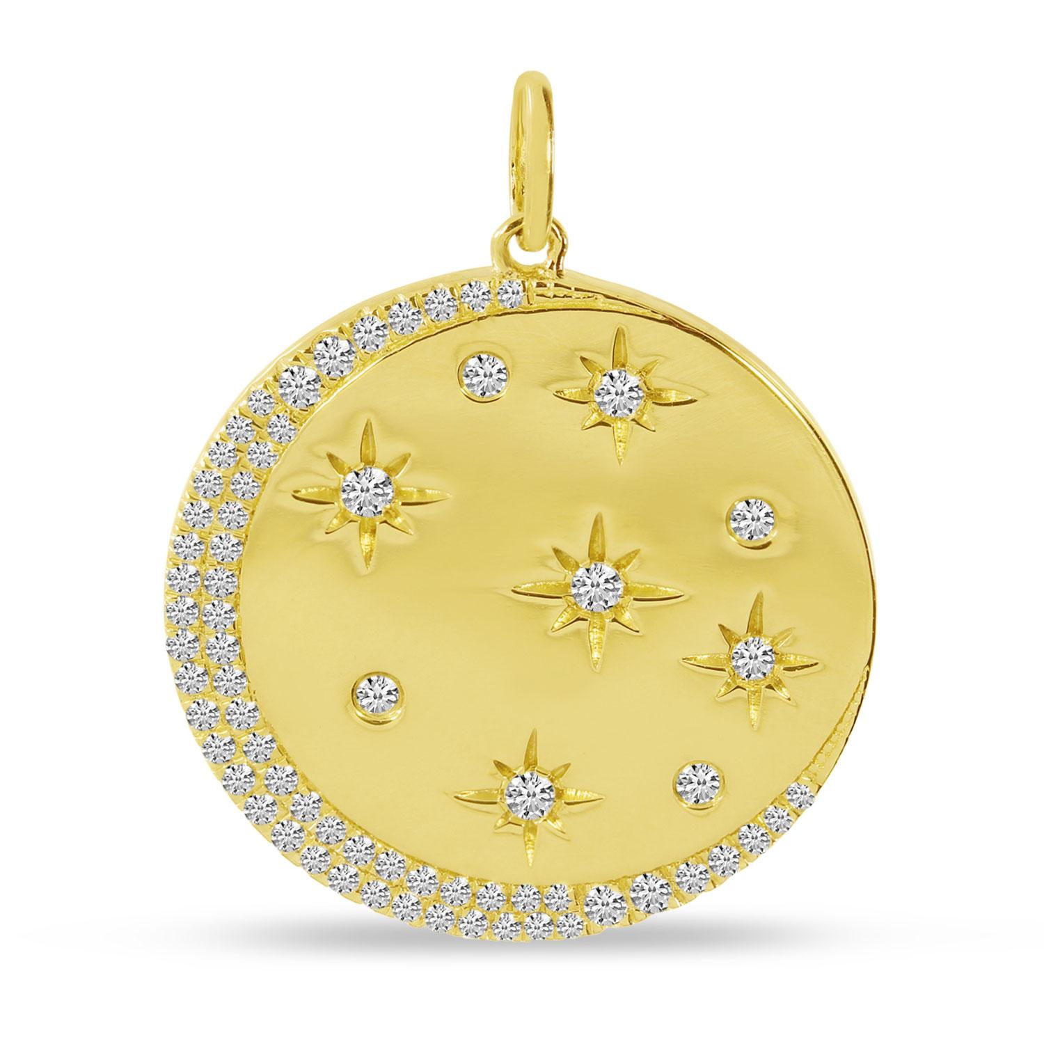 14K Yellow Gold Diamond Star Disc Pendant