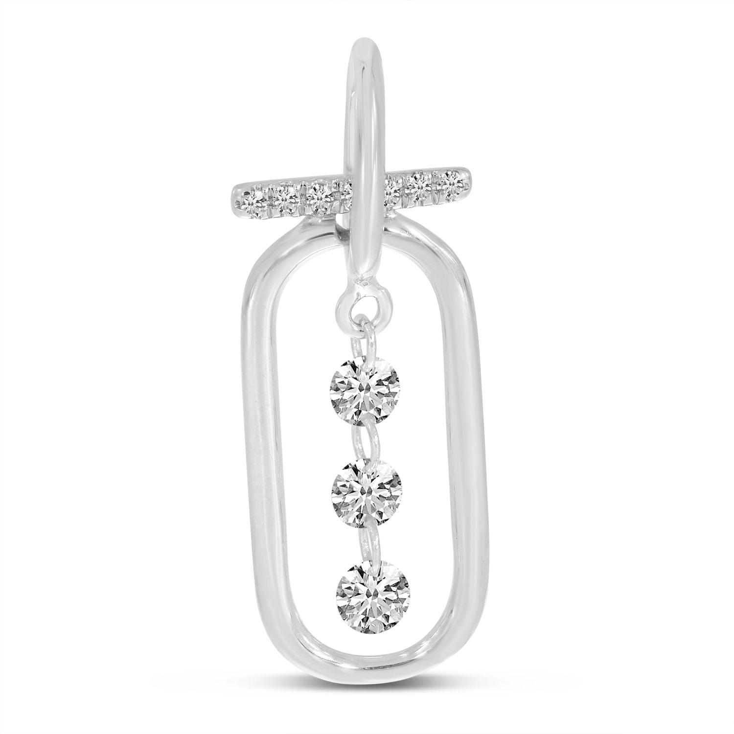 14K White Gold Dashing Diamond Large Paper Clip Pendant