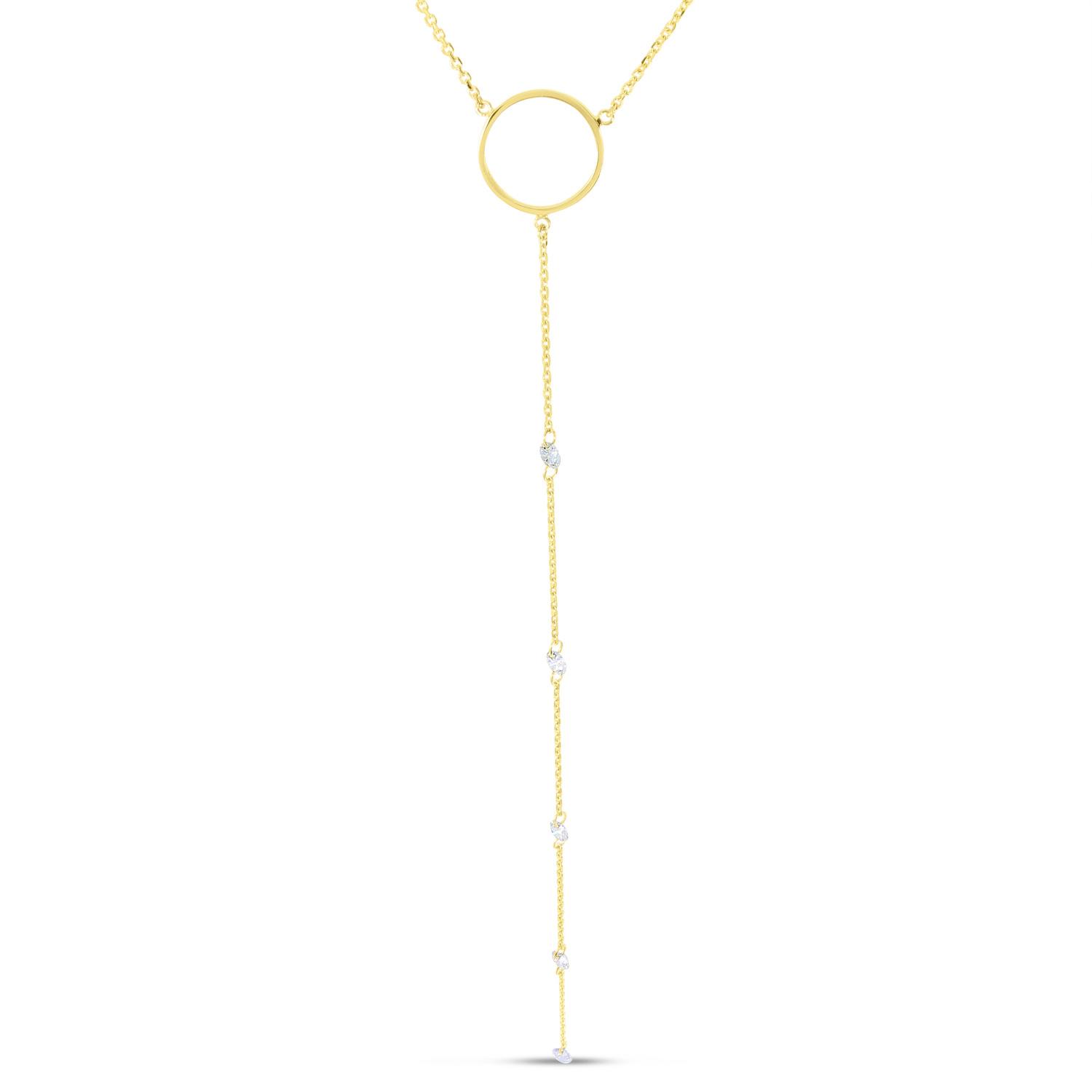 14K Yellow Gold Dashing Diamond Circle Lariat Necklace