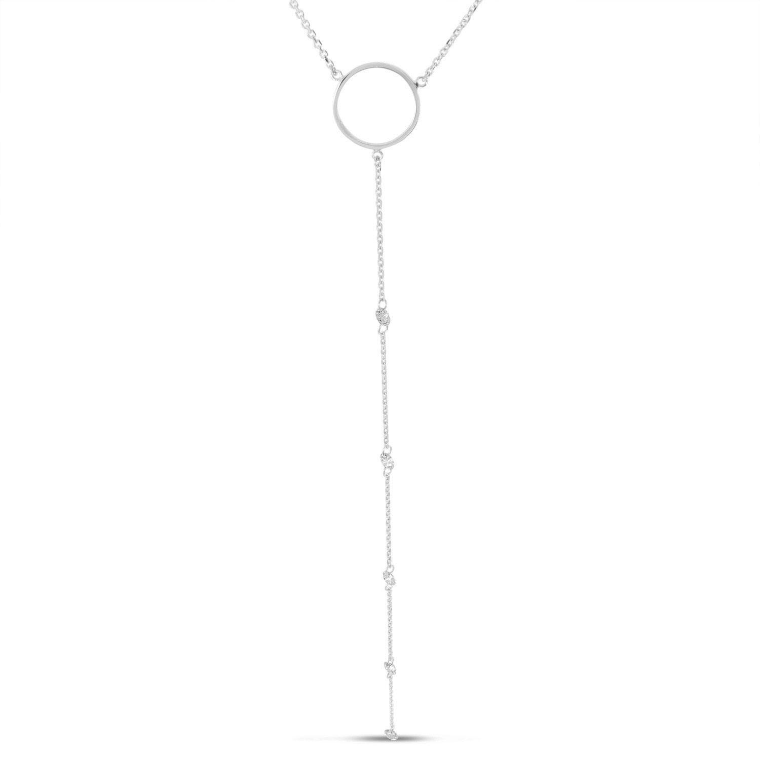 14K White Gold Dashing Diamond Circle Lariat Necklace