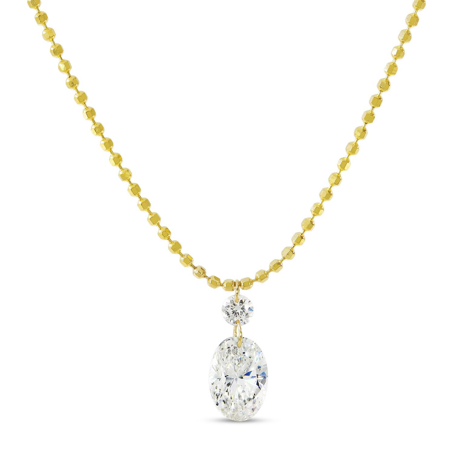 14K Yellow Gold Dashing Diamond Round and Oval Diamond Bead Chain Necklace