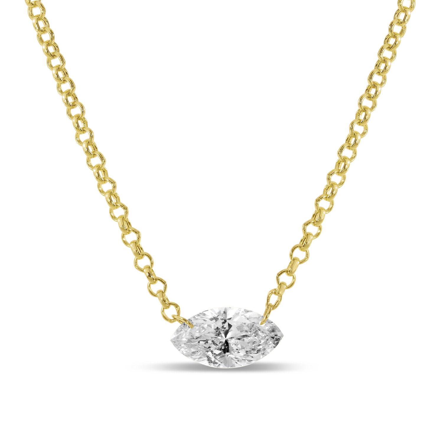 14K Yellow Gold Dashing Diamond Fancy East to West Marquise Cable Chain Necklace