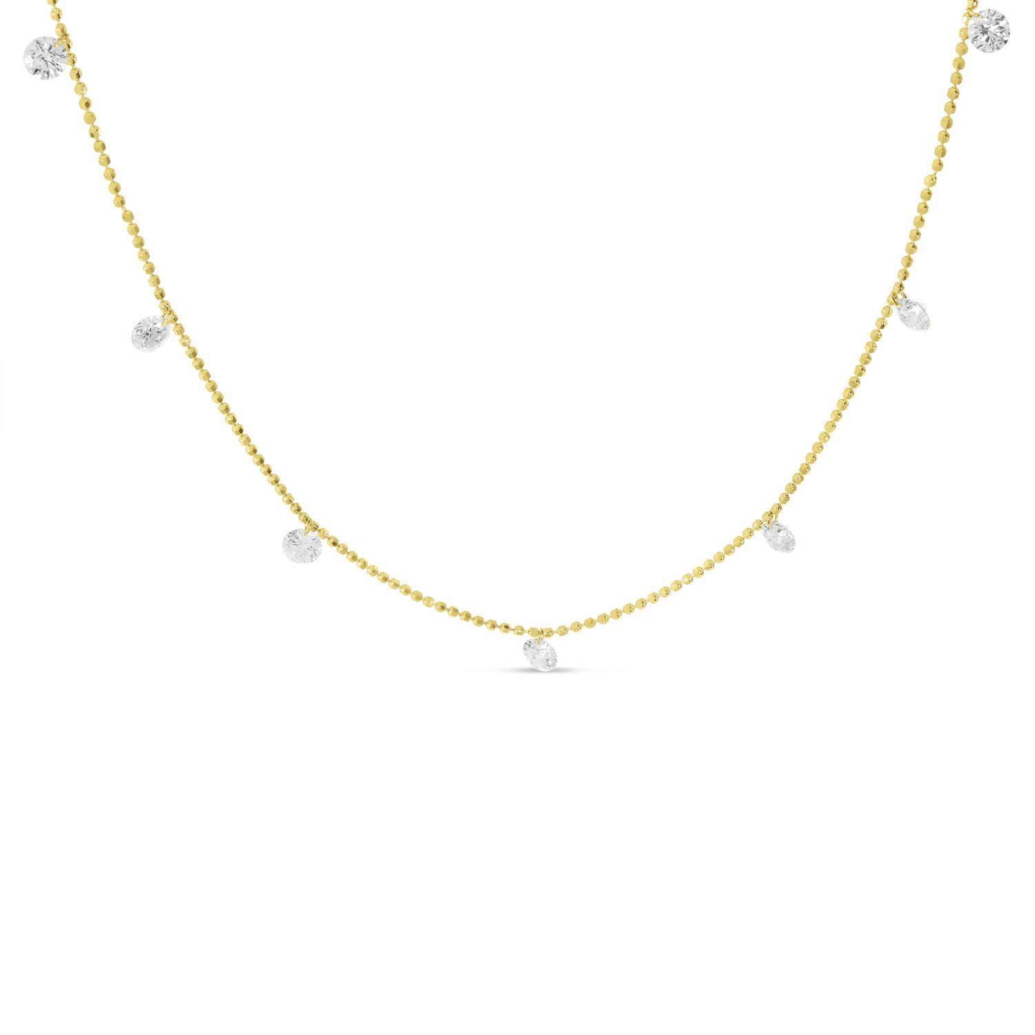 14K Yellow Gold 7 Diamond 1.05 ct Dashing Diamond 18 inch Bead Chain Necklace