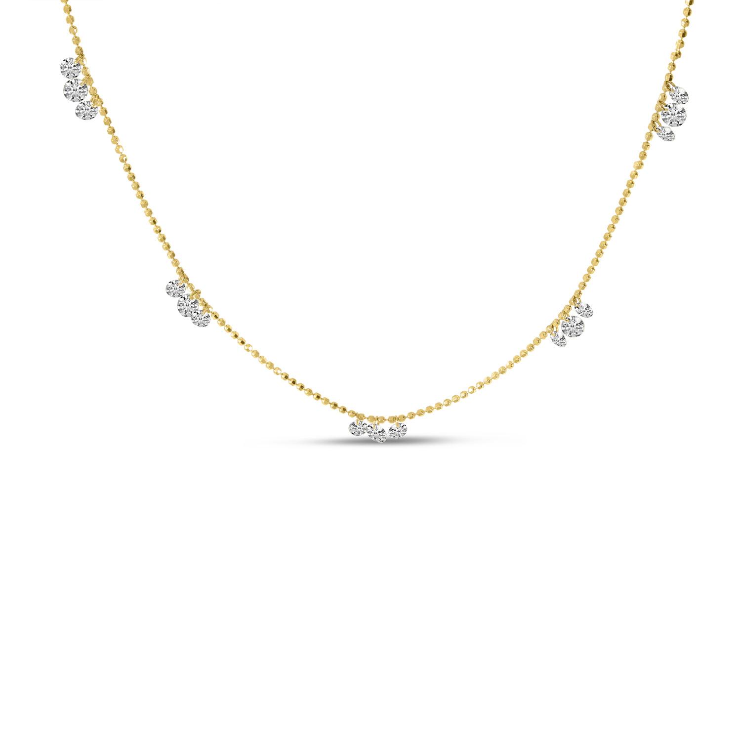 14K Yellow Gold Triple Dashing Diamond Five Station Necklace