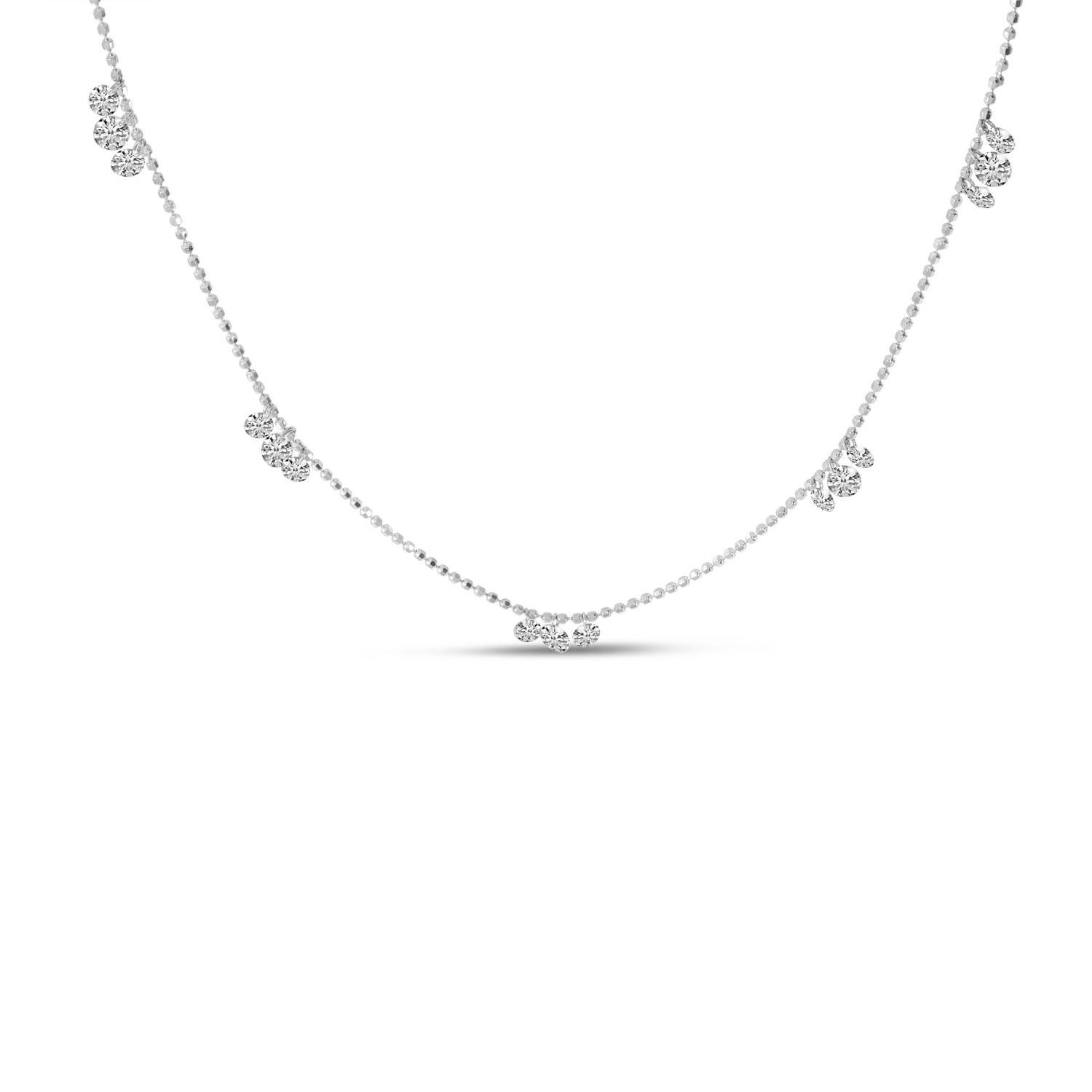 14K White Gold Triple Dashing Diamond Five Station Necklace