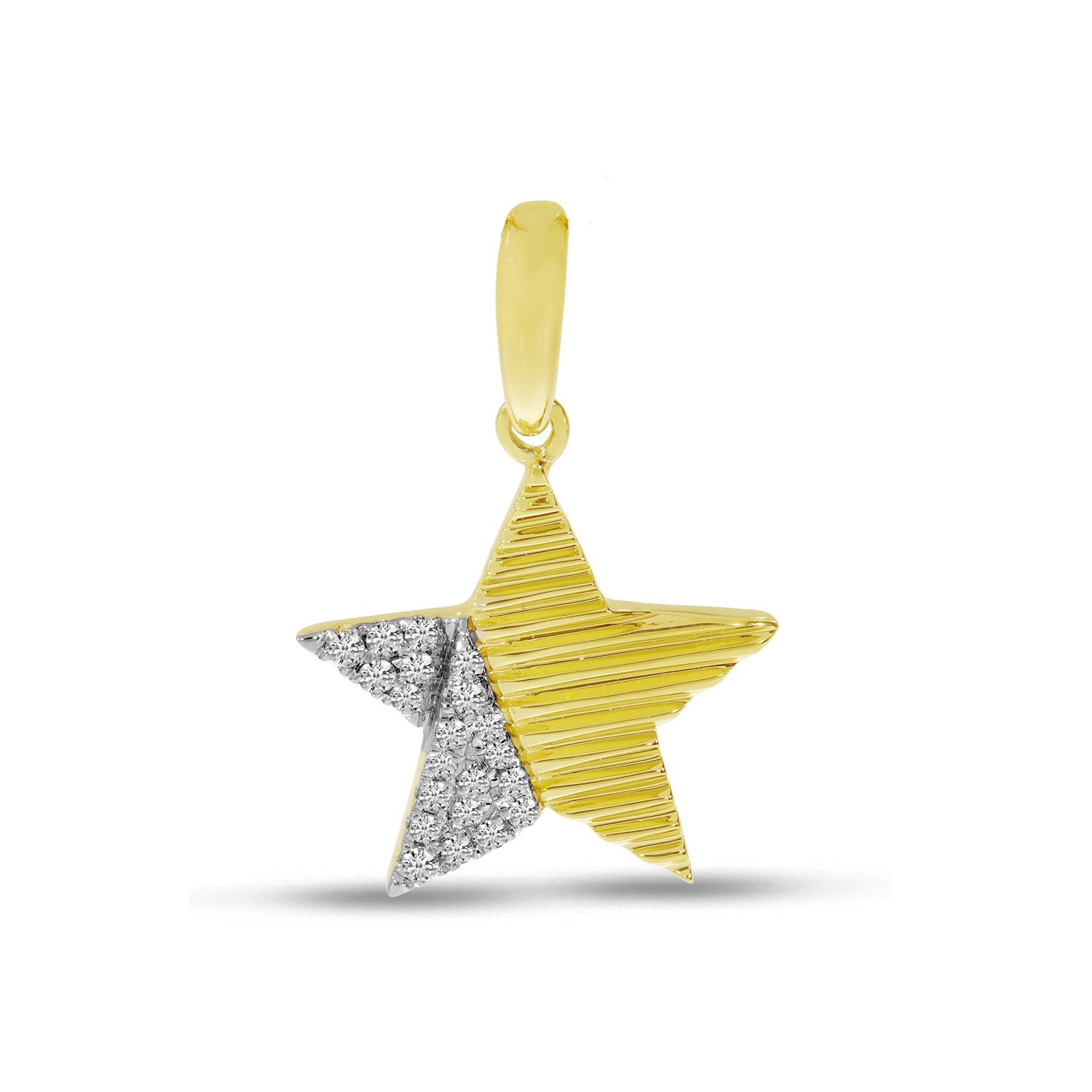 14K Yellow Gold Diamond Textured Star Pendant