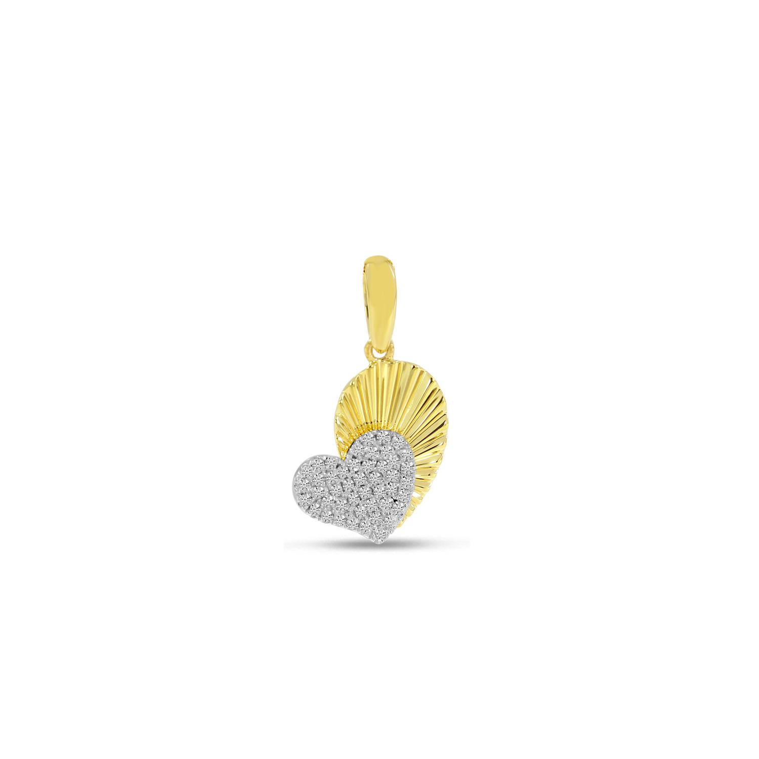 14K Yellow Gold Diamond Textured Heart Pendant